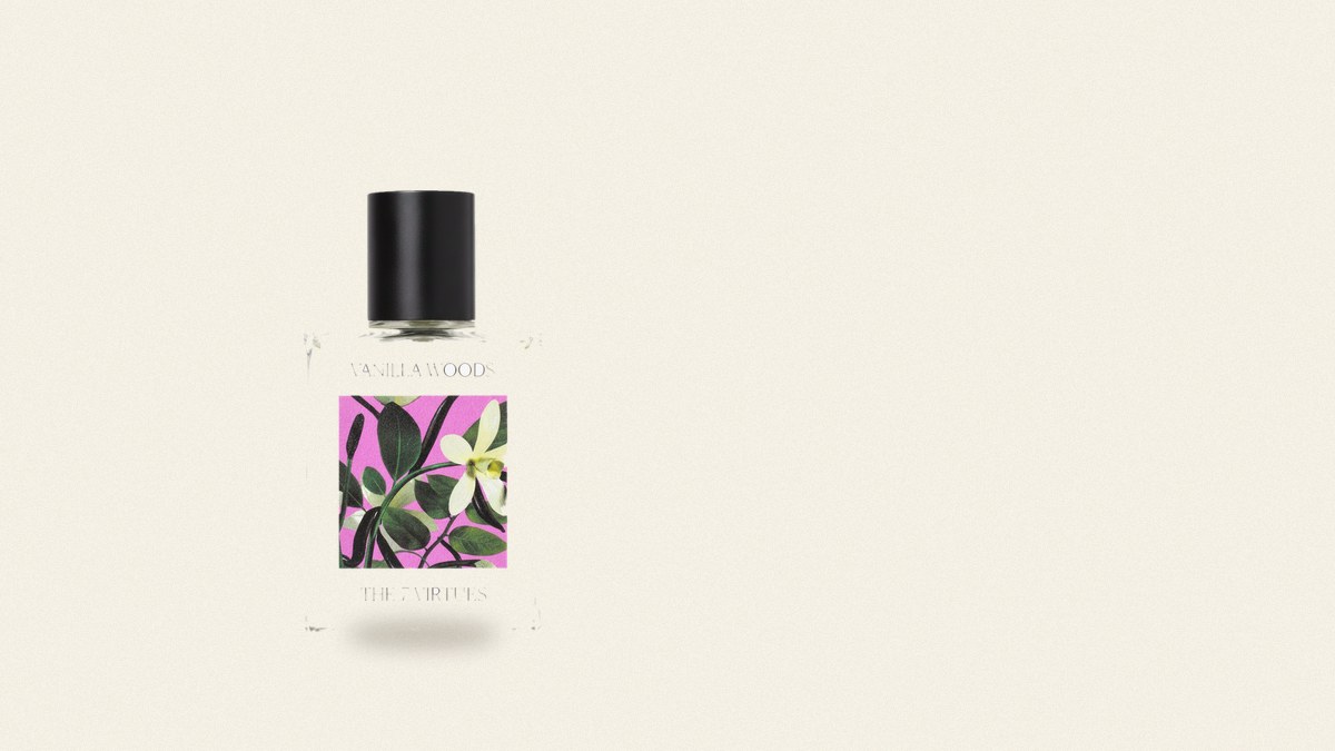 A single perfume bottle on a soft, neutral background